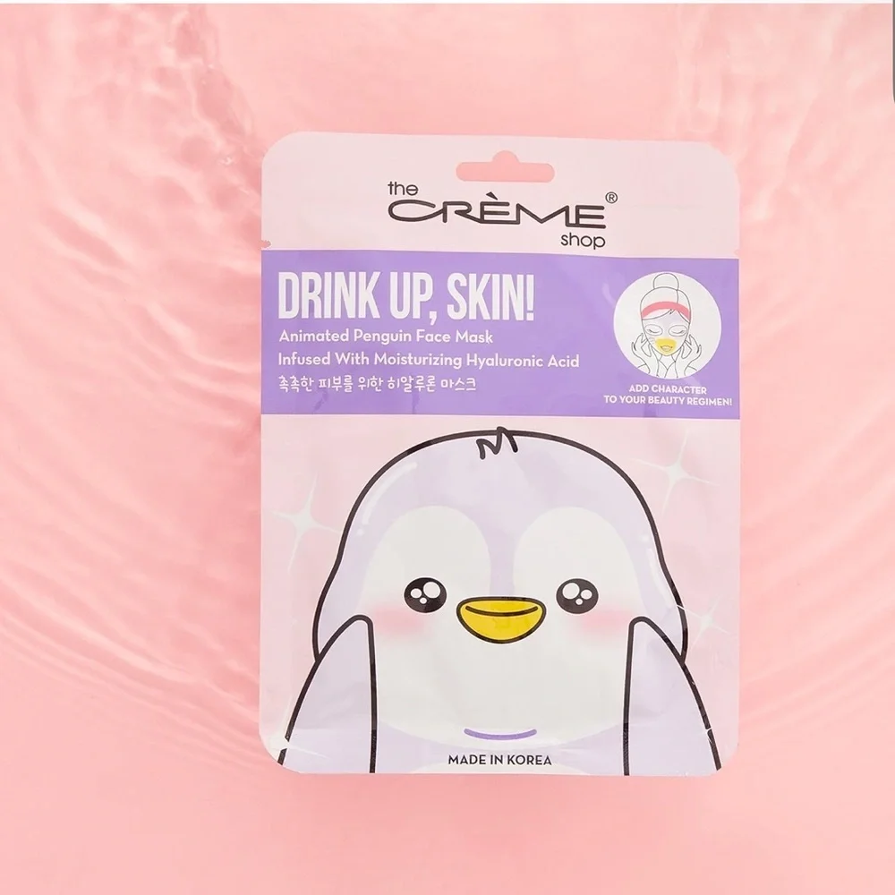 The Crème‎ Shop – “Drink Up, Skin!” Animated Penguin Face Mask (Set of 3) – NIB